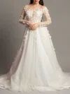 Ball Gown/Princess Illusion Tulle Court Train Wedding Dress With Appliques Lace #UKM00028167