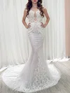 Trumpet/Mermaid Illusion Lace Court Train Wedding Dress With Beading #UKM00028174