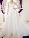 Ball Gown/Princess Illusion Glitter Lace Chapel Train Wedding Dress With Beading #UKM00028176