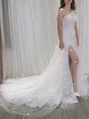Trumpet/Mermaid One Shoulder Glitter Lace Court Train Wedding Dress With Beading #UKM00028177