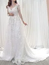 Ball Gown/Princess Illusion Lace Court Train Wedding Dress With Beading #UKM00028179