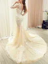 Trumpet/Mermaid Illusion Glitter Lace Court Train Wedding Dress With Pearl Detailing #UKM00028181
