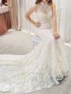 Trumpet/Mermaid Halter Lace Court Train Wedding Dress #UKM00028184