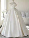 Ball Gown/Princess Off-the-shoulder Satin Court Train Wedding Dress With Ruched #UKM00028187