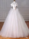 Ball Gown/Princess Off-the-shoulder Tulle Satin Court Train Wedding Dress With Flower(s) #UKM00028188
