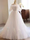 Ball Gown/Princess Off-the-shoulder Tulle Court Train Wedding Dress With Ruched #UKM00028189