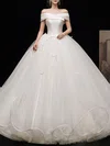 Ball Gown/Princess Off-the-shoulder Tulle Satin Floor-length Wedding Dress With Bow #UKM00028192