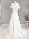 A-line Off-the-shoulder Chiffon Sweep Train Wedding Dress #UKM00028195