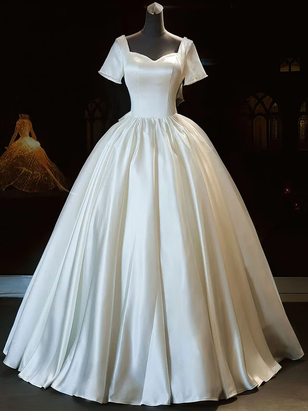 Ball Gown/Princess Sweetheart Satin Floor-length Wedding Dress With Pearl Detailing #UKM00028201