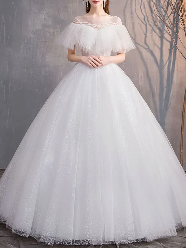 Ball Gown/Princess Illusion Glitter Floor-length Wedding Dress #UKM00028202