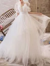 Ball Gown/Princess V-neck Tulle Chapel Train Wedding Dress With Appliques Lace #UKM00028203