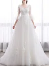 Ball Gown/Princess V-neck Tulle Court Train Wedding Dress With Appliques Lace #UKM00028208
