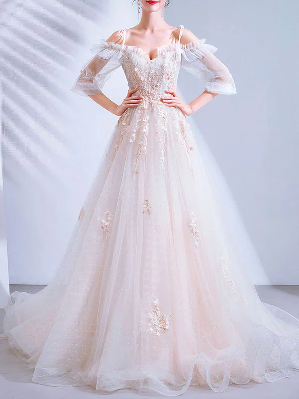 Ball Gown/Princess Off-the-shoulder Lace Court Train Wedding Dress With Appliques Lace #UKM00028211