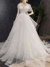 Ball Gown/Princess V-neck Tulle Chapel Train Wedding Dress With Ruched #UKM00028213