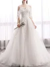 Ball Gown/Princess V-neck Tulle Court Train Wedding Dress With Lace #UKM00028217