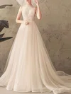 Ball Gown/Princess Illusion Tulle Court Train Wedding Dress With Lace #UKM00028219