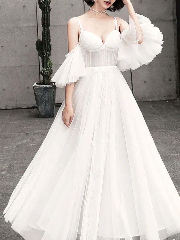 Ball Gown/Princess V-neck Tulle Ankle-length Wedding Dress #UKM00028220