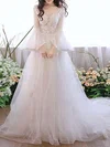 Ball Gown/Princess V-neck Tulle Court Train Wedding Dress With Appliques Lace #UKM00028221