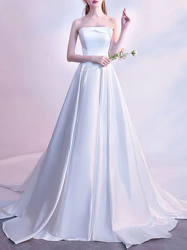 Ball Gown/Princess Straight Satin Chapel Train Wedding Dress #UKM00028224