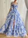 Ball Gown V-neck Tulle Tiered Prom Dresses With Floral #UKM020122303