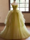 Ball Gown Sweetheart Tulle Ruffle Prom Dresses With Ruched #UKM020122339