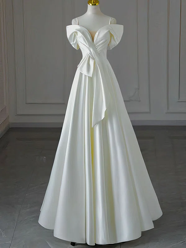 Ball Gown/Princess V-neck Satin Floor-length Wedding Dress With Ruched #UKM00028227