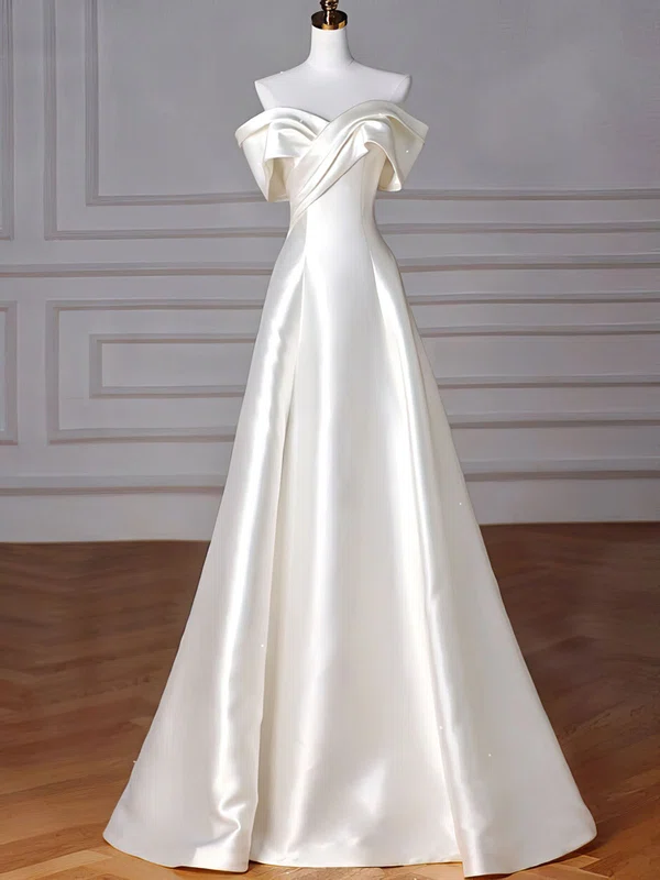 Ball Gown/Princess Off-the-shoulder Satin Sweep Train Wedding Dress With Ruched #UKM00028231