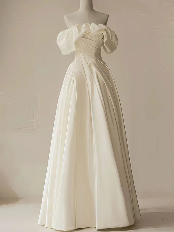 Ball Gown/Princess Straight Satin Floor-length Wedding Dress With Ruched #UKM00028233