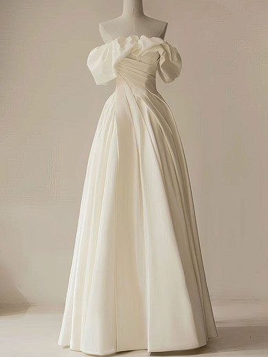 Ball Gown/Princess Straight Satin Floor-length Wedding Dress With Ruched #UKM00028233