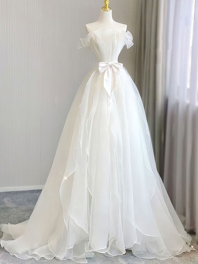 Ball Gown/Princess Straight Organza Sweep Train Wedding Dress With Ruffles #UKM00028234