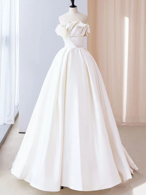 Ball Gown/Princess Straight Satin Sweep Train Wedding Dress With Ruched #UKM00028236