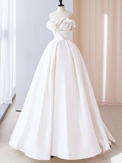 Ball Gown/Princess Straight Satin Sweep Train Wedding Dress With Ruched #UKM00028236