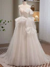 Ball Gown/Princess V-neck Glitter Sweep Train Wedding Dress With Ruched #UKM00028241