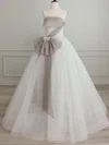 Ball Gown/Princess Straight Tulle Floor-length Wedding Dress With Bow #UKM00028244