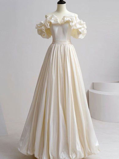 Ball Gown/Princess Off-the-shoulder Taffeta Floor-length Wedding Dress With Ruched #UKM00028246