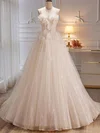 Ball Gown/Princess Sweetheart Glitter Tulle Sweep Train Wedding Dress With Pearl Detailing #UKM00028249