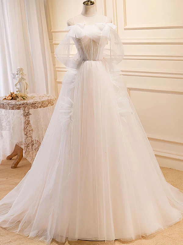 Ball Gown/Princess Square Neckline Tulle Floor-length Wedding Dress With Bow #UKM00028251