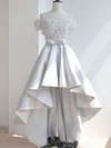 Ball Gown/Princess Illusion Lace Satin Asymmetrical Wedding Dress With Bow #UKM00028252