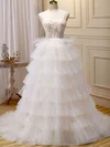 Ball Gown/Princess Sweetheart Tulle Sweep Train Wedding Dress With Tiered #UKM00028253