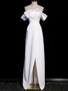 Sheath/Column Off-the-shoulder Stretch Crepe Floor-length Wedding Dress With Split Front #UKM00028255