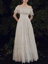 A-line Off-the-shoulder Lace Floor-length Wedding Dress #UKM00028256