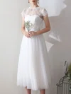 A-line Illusion Tulle Tea-length Wedding Dress With Lace #UKM00028257