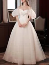 Ball Gown/Princess Off-the-shoulder Organza Floor-length Wedding Dress With Bow #UKM00028258