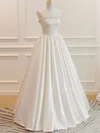 Ball Gown/Princess Square Neckline Satin Floor-length Wedding Dress With Pearl Detailing #UKM00028264