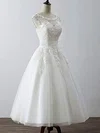 Ball Gown/Princess Illusion Lace Tulle Tea-length Wedding Dress #UKM00028266