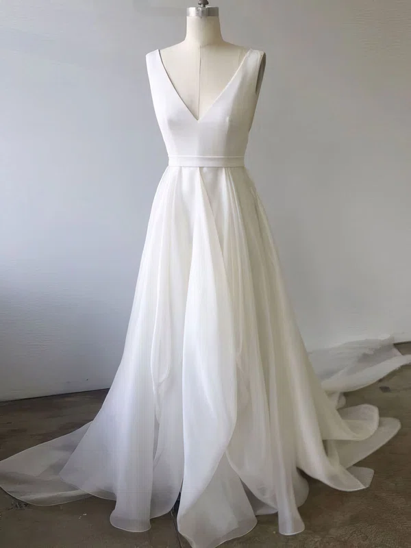 A-line V-neck Organza Court Train Wedding Dress #UKM00028269