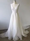A-line V-neck Organza Court Train Wedding Dress #UKM00028269