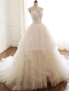 Ball Gown/Princess V-neck Tulle Court Train Wedding Dress With Lace #UKM00028275