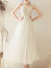 Ball Gown/Princess V-neck Lace Tulle Ankle-length Wedding Dress #UKM00028278