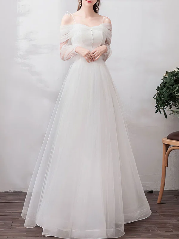 Ball Gown/Princess Off-the-shoulder Tulle Floor-length Wedding Dress #UKM00028279
